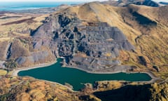 Aerial photograph Llyn Peris, Electric Mountain and Slate quarry, Llanberis, Snowdonia<br>EGFP1T Aerial photograph Llyn Peris, Electric Mountain and Slate quarry, Llanberis, Snowdonia