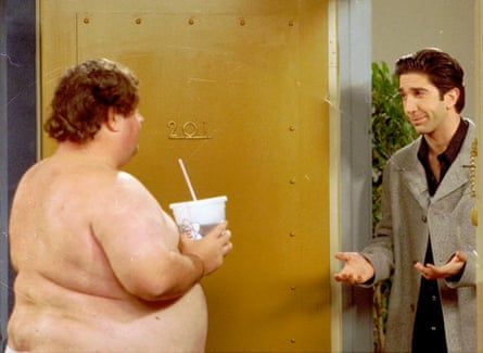 David Schwimmer as Ross, with Ugly Naked Guy in Friends.