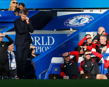 Manchester United manager Michael Carrick on the touchline at Stamford Bridge