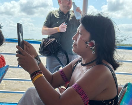 An Indigenous activist onboard the Sumaúma boat to Cop30