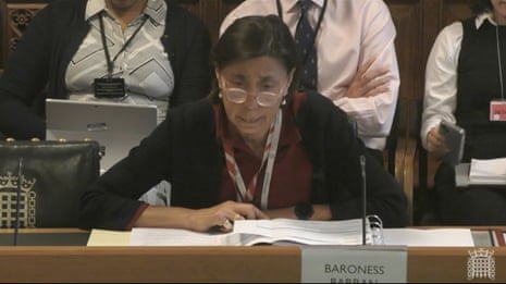 Lady Barran giving evidence to the Commons education committee