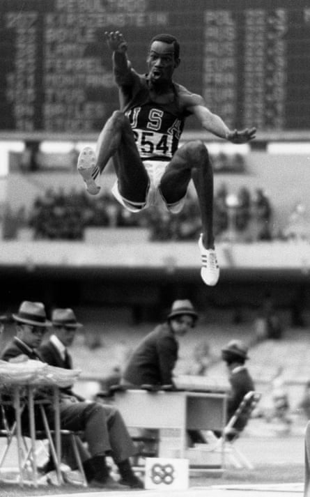 18 Oct 1968: Bob Beamon of the USA takes off for a place in sporting history as he leaps 8.90 metres at the 1968 Olympic Games in Mexico Cit, Mexico