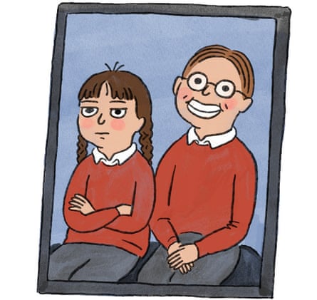 Illustration of two children in school photograph
