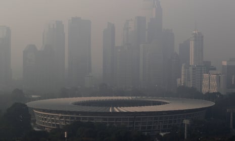 Smog shrouds Jakarta, which was ranked as the most polluted city in the world on several days in June.