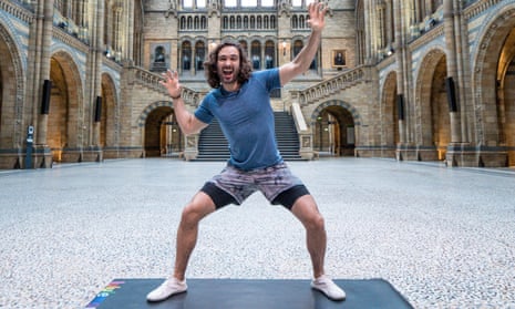 'The Body Coach' Joe Wicks standing on a fitness mat at the Natural History Museum in London