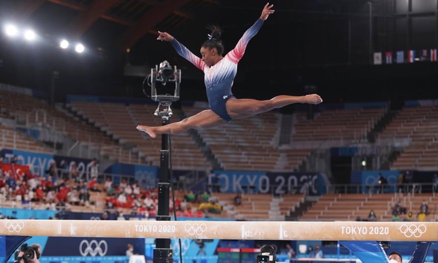 Simone Biles during her beam routine on Tuesday in Tokyo