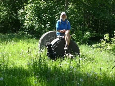 Martin on a forest walk in Denmark with Morris.