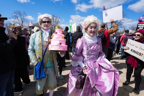 Demonstrators march along the National Mall during the “No Kings” national day of protest in Washington, DC, on March 28, 2026.