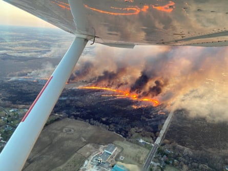 A view from Wisconsin department of natural resources air support on 2 April in Menomonee Falls, Wisconsin.