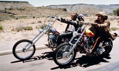 Peter Fonda and Dennis Hopper on motorbikes in the 1969 film Easy Rider