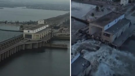 Before and after Nova Kakhovka dam collapse in Ukraine – video