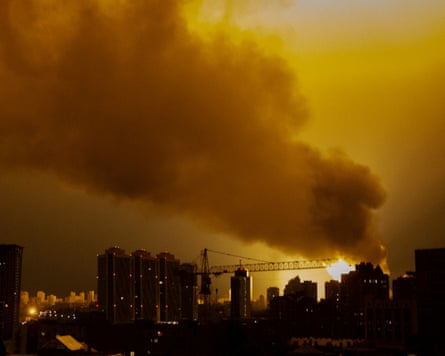 Smoke rises from a fire during the Russian drone and missile attack on Kyiv