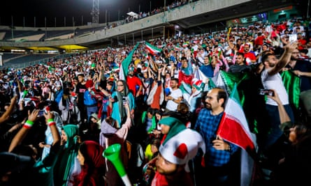 Iranian football supporters during the screening in the Azadi stadium in the capital Tehran.