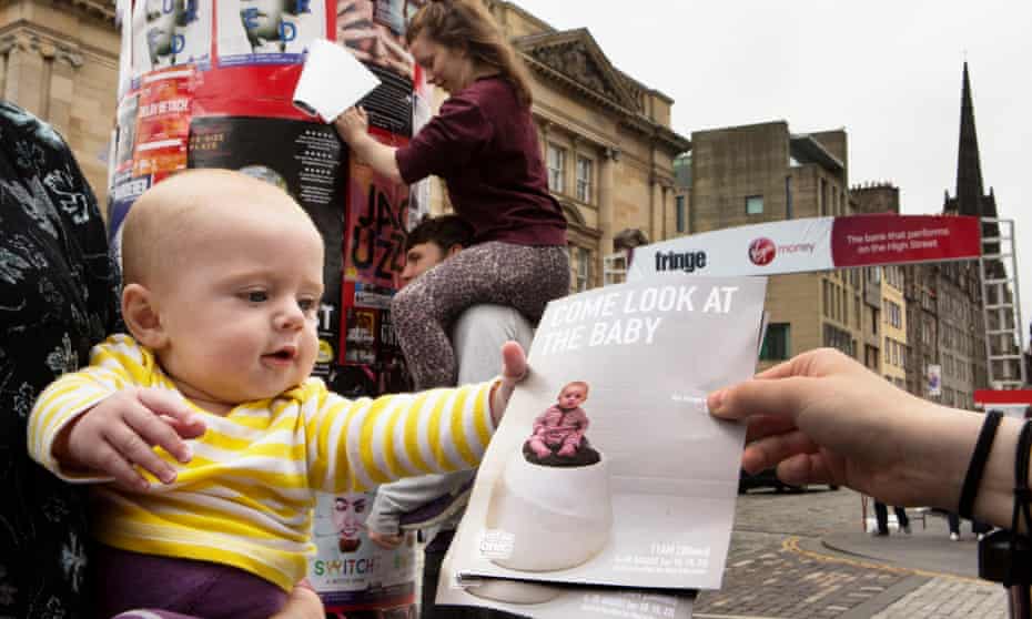 The young star of Come Look at the Baby does a spot of flyering on the fringe.