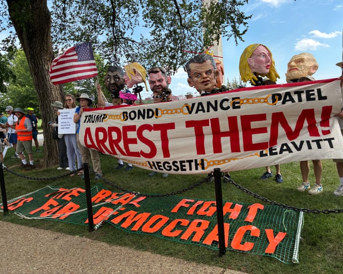 ‘Reeks of corruption’: protesters rally as Trump hosts UFC event on his birthday