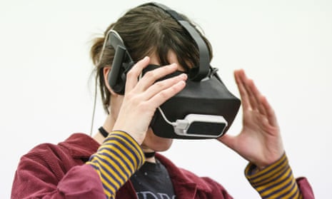 A girl wearing a virtual reality mask