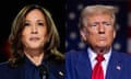 Composite image of Kamala Harris and Donald Trump, both looking serious.