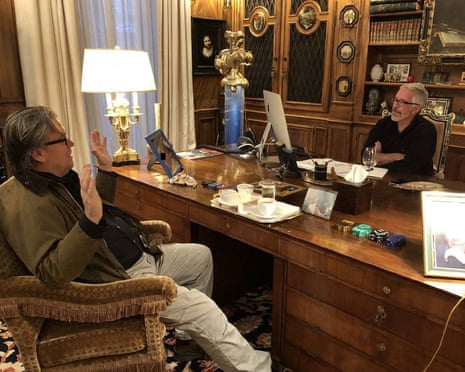 The convicted sex offender Jeffrey Epstein, right, with the US political strategist Steve Bannon in an undated photograph.