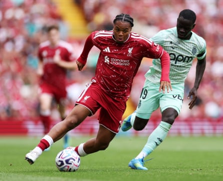 Rio Ngumoha in pre-season action for Liverpool.