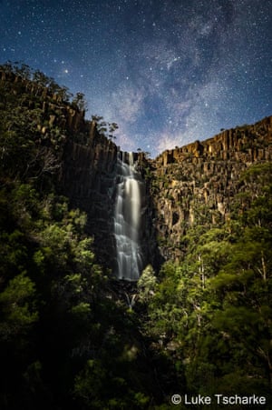 Pelverata Falls in Tasmania in the moonlight