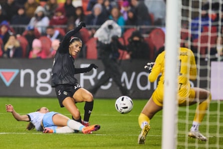 Holly Ward scores the winning goal for Vancouver Rise against AFC Toronto in Saturday’s final.