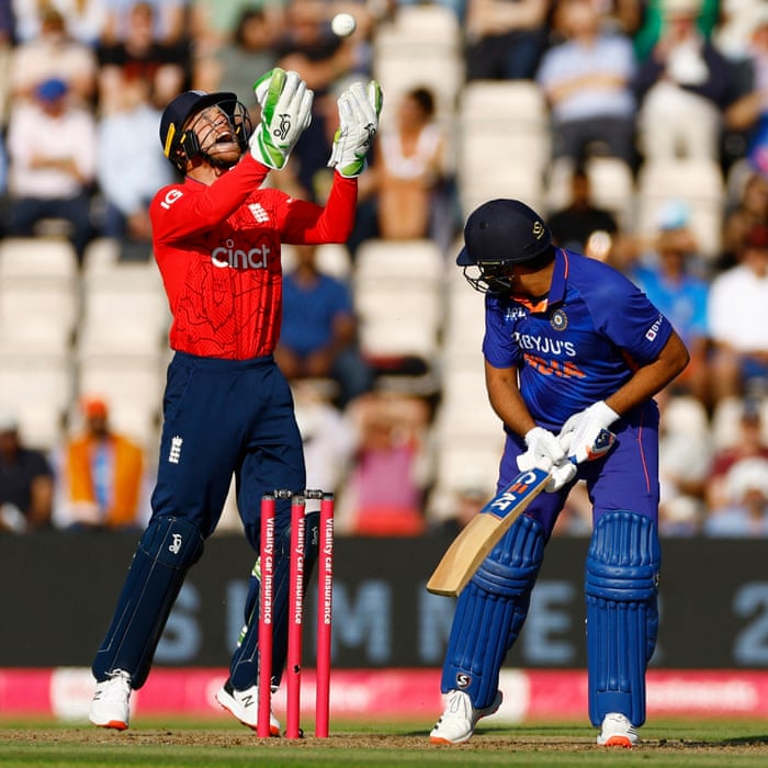 England’s Jos Buttler takes a catch to dismiss India’s Rohit Sharma off the bowling of Moeen Ali.