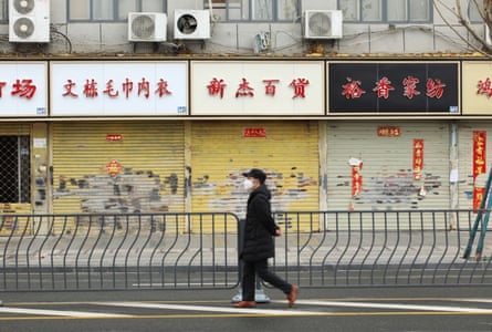 Closed shops on the streets of Wuhan