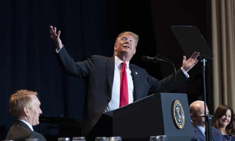 Donald Trump makes remarks at the 2019 National Prayer Breakfast on 7 February.