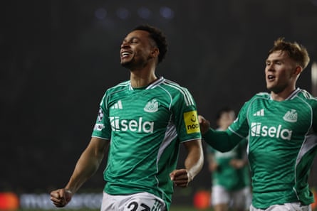 Jacob Murphy celebrates after scoring Newcastle’s sixth goal.