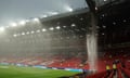 Rain pours from the roof after Manchester United’s 1-0 defeat by Arsenal.