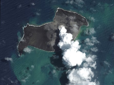 Satellite view of Hunga Tonga-Hunga Ha‘apai, January 2022.