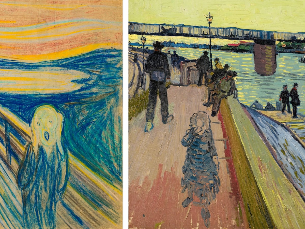 Side by side, Edvard Munch and Vincent van Gogh scream the birth