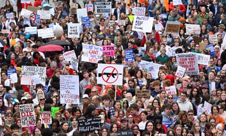 Anti-gun demonstrators protest at the Tennessee capitol for stricter gun laws in Nashville on 3 April 2023.