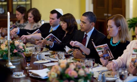 President Barack Obama marks the beginning of Passover with a Seder with friends and staff at the White House in 2010.