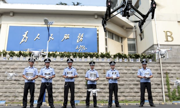 The fake inspector Lei passed himself off as a policeman for at least two years. Here, real Chinese policemen practice controlling drones after a ceremony marking the setting up of a drone squad. 