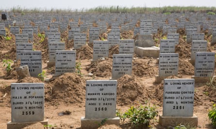 Headstones on the graves of children who died from the Ebola virus at a cemetery for victims in Waterloo, south of the Sierra Leonean capital Freetown.