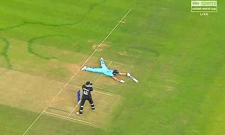 Ben Stokes accidentally clips the ball while diving during the dying stages to claim six vital runs.