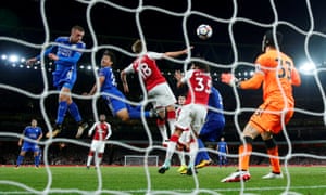 Jamie Vardy scores for Leicester against Arsenal in the opening Premier League game of the season.