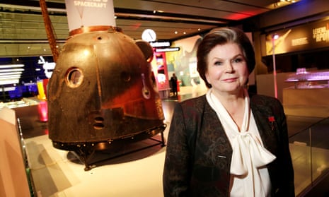 Valentina Tereshkova with Tim Peake’s Soyuz TMA-19M spacecraft in the Science Museum