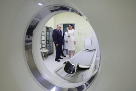 Putin visits a hospital.