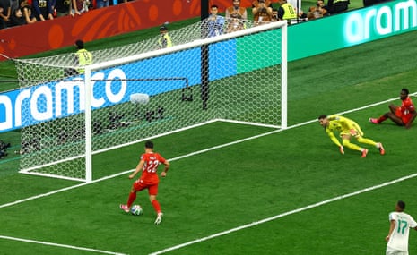 Switzerland's Fabian Rieder misses from right in front.