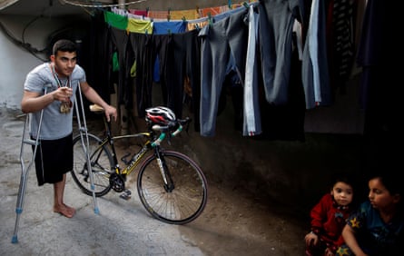 The cyclist Alaa al-Dali in Rafah, Palestine.