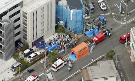 This aerial photo shows the scene of an attack in Kawasaki, near Tokyo.