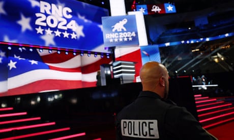 Police officer on floor of convention center