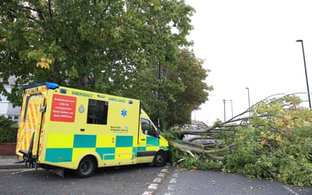 An ambulance crashes into a fallen tree in Newcastle.
