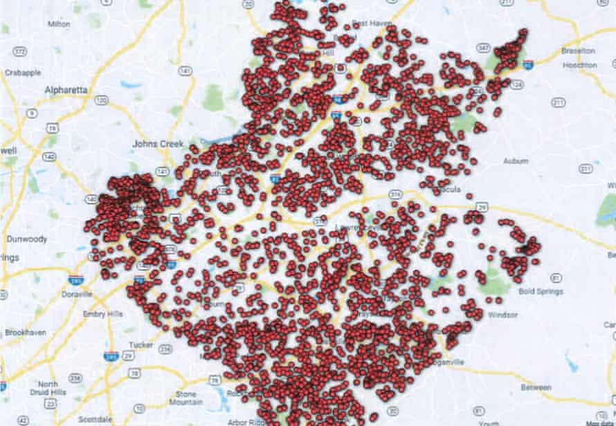 A map of Ring users in Gwinnett county shared by the company with the department showed hundreds of cameras.