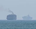Cargo ships anchoring near the strait of Hormuz.