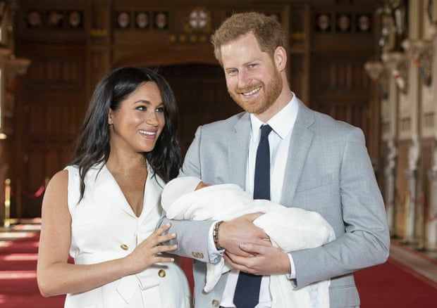 Prince Harry and Meghan, Duchess of Sussex, during a photocall with their newborn son, 8 May 2019