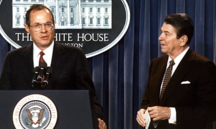Anthony Kennedy with Ronald Reagan in 1987, after the president announced his nomination.