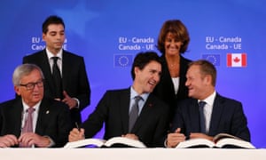Ceta signing ceremony with Justin Trudeau Jean-Claude Juncker and Donald Tusk